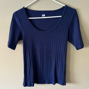 Old Navy Ribbed Scoop Neck T Shirt Dark Blue
